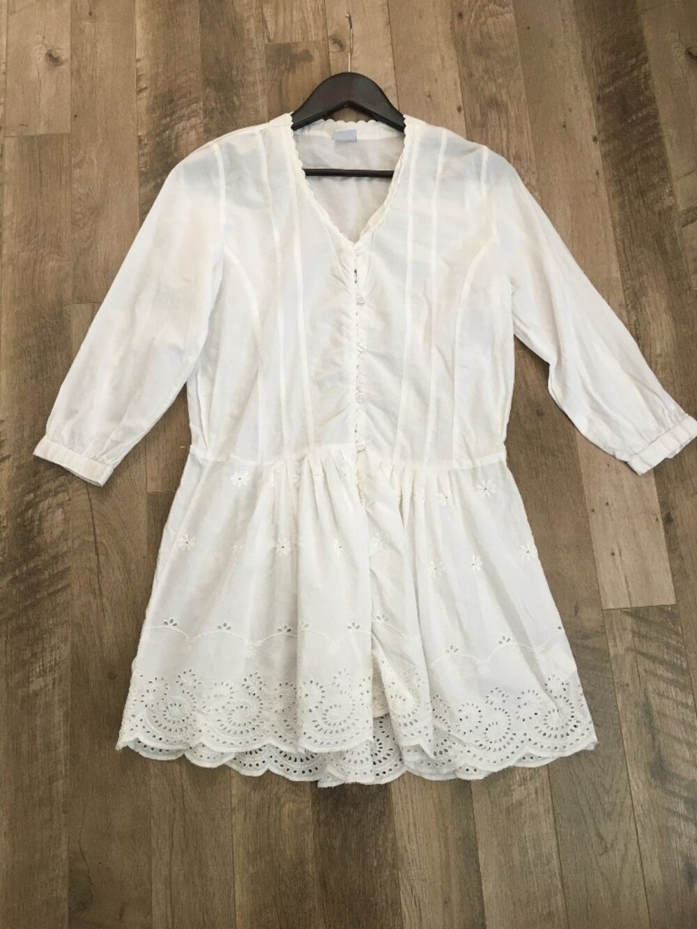 Gina Tricot White Cotton Eyelet Babydoll Tunic Mini Dress Top S